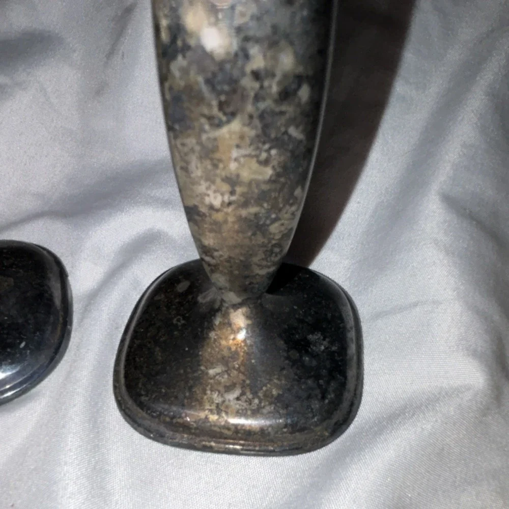 Bellini Silver vintage Metal Pair Bud Vases‎ Square Base made in Brazil